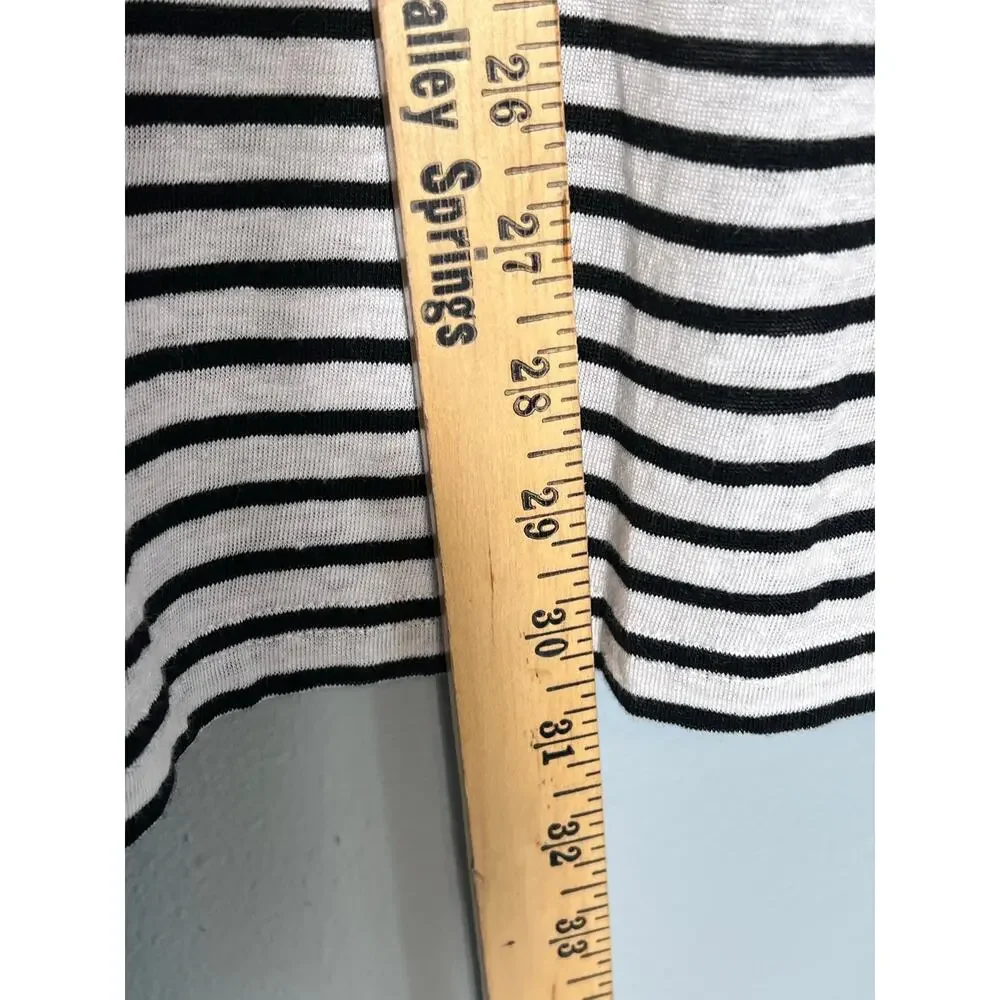 Eileen Fisher Sz M Organic Linen Stripe Long Skirt Midi Maxi Black White Pull On